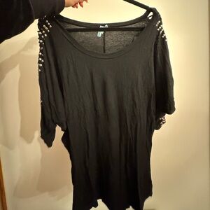 Guess by Marciano Black Studded Short Sleeve Top